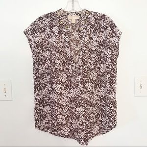 Michael Kors Floral Blouse White Brown Medium